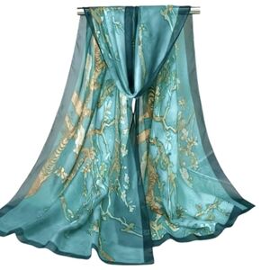 Scarf Boho Plum Flower Print Lightweight Thin Chiffon Teal